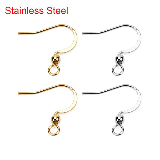 50pcs Stainless Steel Hypoallergenic Earring Hooks 17*20mm Gold and Steel Color Earring Clasp Wire For Jewelry Making