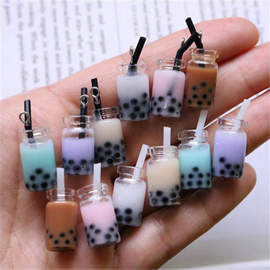 10 Pcs 28*10mm Resin Pearl Milk Bobo Tea Charms