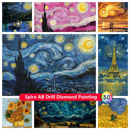 Vincent Van Gogh 5D AB Drills Diamond Painting/ Starry Night/ Sunflower/ Colorful Oil Art Cross Stitch Mosaic