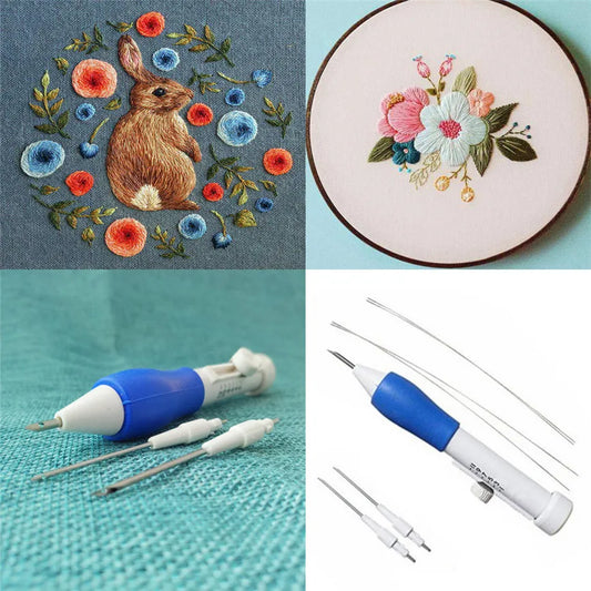 Magic Embroidery Pen/ Embroidery Needle Weaving Tool/ Fancy Silica Gel/ 1 Embroidery Pen, 4Needles and 2 long threaders For Embroidery