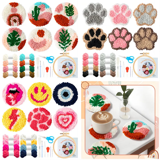 22Pcs Punch Needle Embroidery Kit/ Coasters/Paw Pattern/Boho Pattern /Preppy Pattern With Yarn