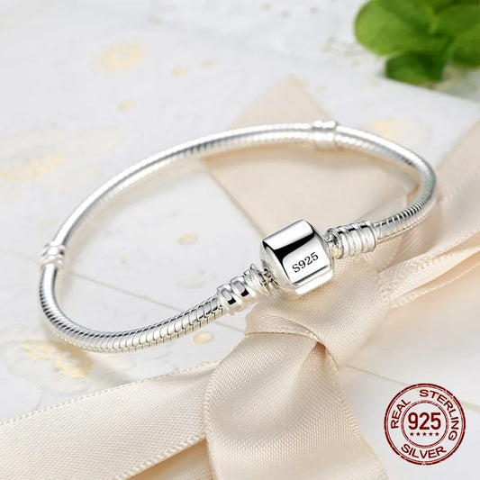 Handmade Original Fine Jewelry 925 Sterling Silver Charm Bracelet Smooth Snake Bone Bracelets