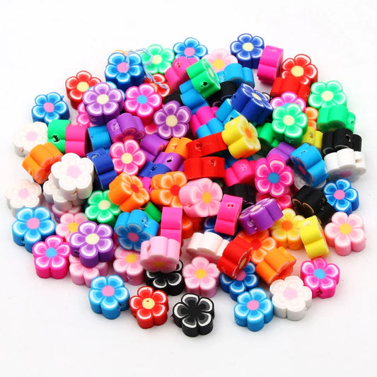 20pcs Mixed Flower Polymer Clay Beads For Jewelry Making