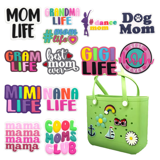 1pcs Mom Life Charms For Beach Bag/ Accessories Colorful Cool Moms Club Decorations/ Beach Tote Bag Accessories