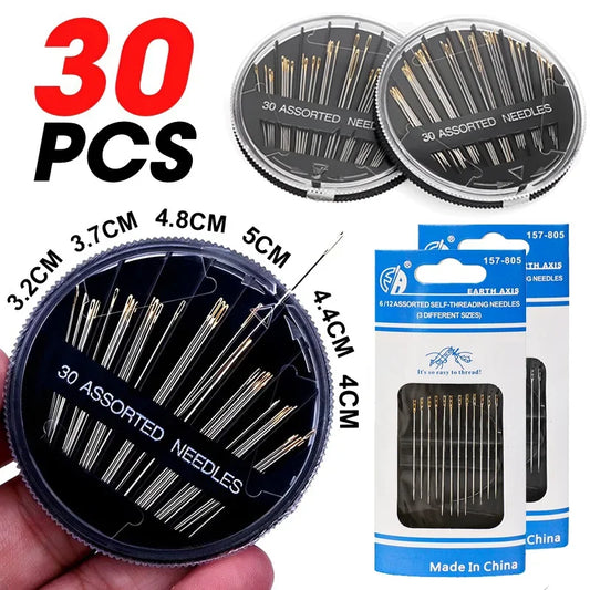 12/30Pcs Sewing Needles Hand Sewing Needles Disc Set Assorted Round Box Hand Quilt Embroidery Mending Craft Sewing Accessories