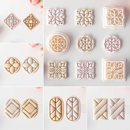 New Geometric Shape Hot Flower Tile Pattern Polymer Clay Cutters/ Embossing Clay Earring Cutter/ Mold/ Jewelry Making Clay Tools