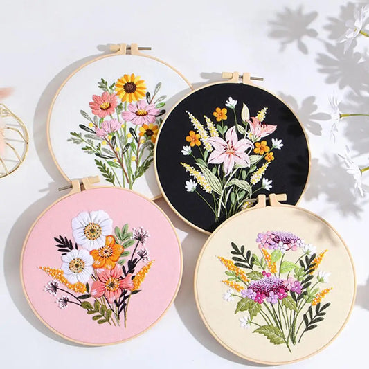 Embroidery Kits For Beginners Hand Embroidery Colorful Flower Plant Diy Kits With Embroidery Hoops Needles Threads Punch Needle