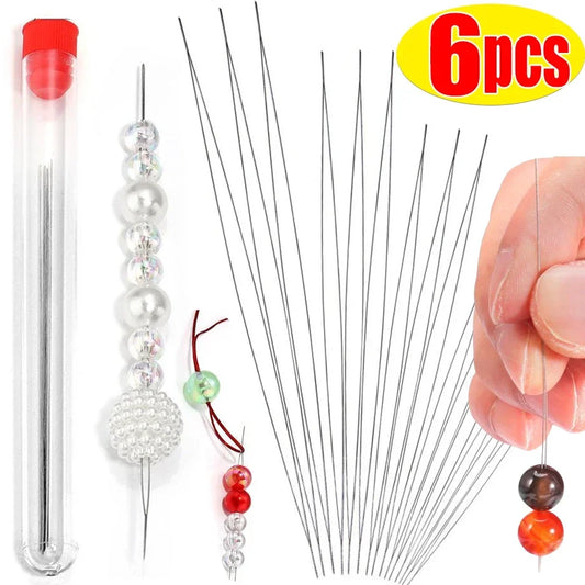 5/6pcs Open Big Eye Beading Needles/ Bead Necklace Bracelet Tools/ Stainless Steel Self Threading Needles For Jewelry Supplies