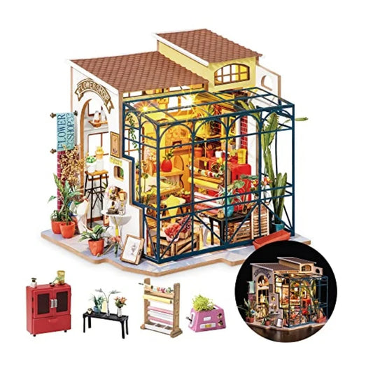 Robotime DIY Dollhouse Kit/ Mini House with Furniture / Accessories 1:24 Scale Craft Kit Emily's Flower Shop