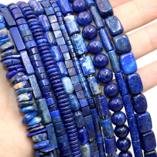 Natural Lapis Lazuli/ Round Tube Faceted Loose Spacer Stone Beads For Jewelry Making DIY Handmade Bracelets Necklace Accessories