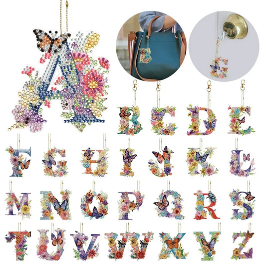 Special Shaped DIY Diamond Painting Keychain/ Diamond Art Key Rings/ Letter Full Drill Diamonds Pendants