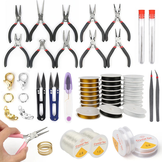 Jewelry  Making Kit Accessories/ Open Jump Rings/ Lobster Clasp/ Pliers/ Beading Needle/ Scissors/ Elastic Thread/ Copper Wire Supplies