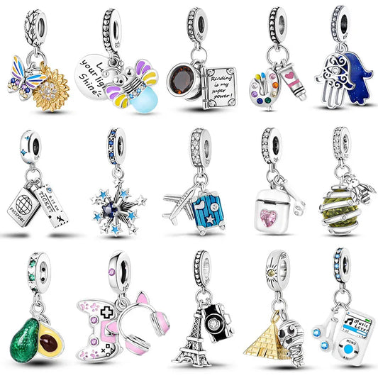 925 Silver Charms Firefly Plane Headset Dangle Charm Fit Original Pandora Bracelet  Making For Woman Pendants